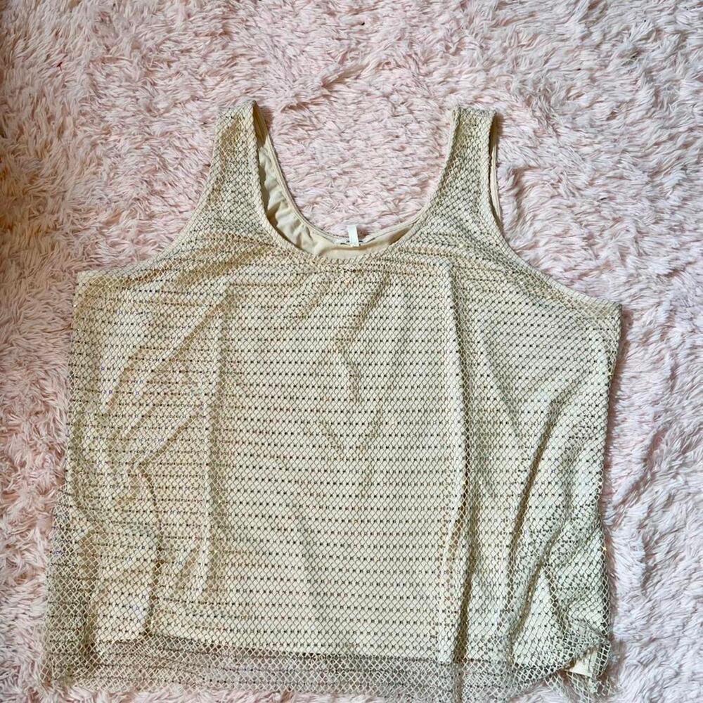 Cream‎ Mesh Overlay Glam Bridal Whimsical Fairy Flirty Unique Sparkle Tank Top